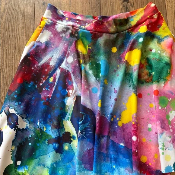 Blackmilk Multicolor meow pocket Lora zombie Watercolor Splash Circle Skirt OG - Picture 2 of 7